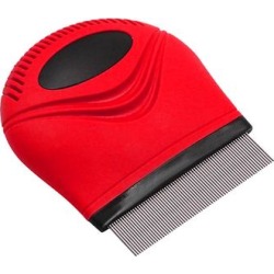 Pet Life 'Grazer' Red Handheld Travel Grooming Cat and Dog Flea and Tick Comb, 2.64 IN