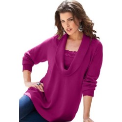 Plus Size Women's Lace-Trim Cowl Neck Sweater by Roaman's in Raspberry (Size 1X) found on Bargain Bro from fullbeauty for USD $45.59