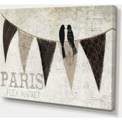 East Urban Home French Bird Flea Market IV - Wrapped Canvas Painting Print Metal in Black/Gray, Size 16.0 H x 32.0 W x 1.0 D in | Wayfair