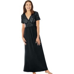 Plus Size Women's Long Lace Top Stretch Knit Gown by Amoureuse in Black (Size M) found on Bargain Bro from Ellos for USD $37.99