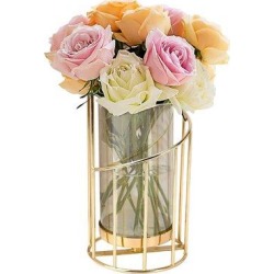 Everly Quinn Metal Frame Glass Vase,Modern Creative Geometric Flower Vase,Hydroponic Plants For Table, Decorative Vase Flower Arrangement, Wedding