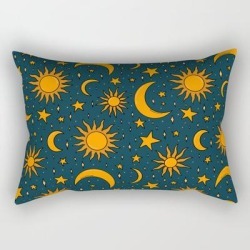 Vintage Sun And Star Print In Navy Rectangular Pillow by Doodle By Meg - Small (17" x 12")