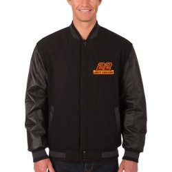 Men's JH Design Black Joey Logano Wool & Leather Varsity Jacket found on MODAPINS