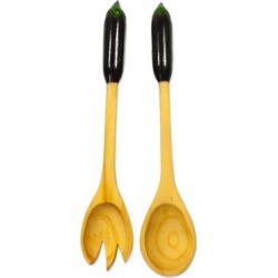 Handmade Eggplant Wood Salad Servers, Set of 2 (Guatemala) - Brown