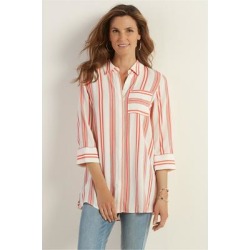 Women's Ladson Shirt by Soft Surroundings, in Mango Stripe size XS (2-4)