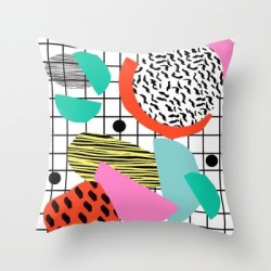 Posse - 1980's Style Throwback Retro Neon Grid Pattern Shapes 80's Memphis Design Neon Pop Art Couch Throw Pillow by Wacka - Cover (16" x 16") with pillow insert - Indoor Pillow