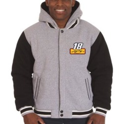 Men's JH Design Gray/Black Kyle Busch Fleece Varsity Jacket found on MODAPINS