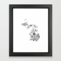 Michigan - Hand Lettered Map Framed Art Print by Type By Hand - Vector Black - X-Small-10x12