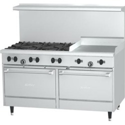 Garland SunFire Series X60-6G24RS Natural Gas 60" 6 Burner Range with 24" Griddle, 1 Standard Oven, and 1 Storage Base - 249,000 BTU