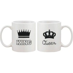 365 Printing Inc 2 Piece King & Queen Crown Couple Matching 11 oz. Mug Set Ceramic in Brown/White, Size 4.0 H x 4.0 W in | Wayfair MC048