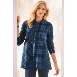 Women's Paramour Plaid Top by Soft Surroundings, in Navy/Indigo Plaid size XS (2-4)