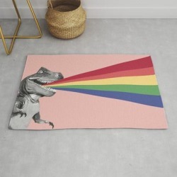 Modern Throw Rug | T-rex Rainbow Ray Blast In Pink by Big Nose Work - 2' x 3' - Society6