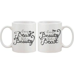 365 Printing Inc 2 Piece Every Beauty & Beast Needs Each Other Couple Matching 11 oz. Coffee Mug Set Ceramic in Brown/White, Size 4.0 H x 4.0 W in