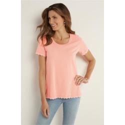 Women Essential Lace Pima T-Shirt by Soft Surroundings, in Soft Pink size 1X (18-20)
