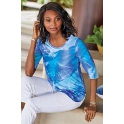 Women's Ilka 3/4 Sleeve T-shirt by Soft Surroundings, in Washed Aqua size XS (2-4)