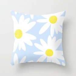 Beautiful White Retro Daisy Flowers Pastel Blue Background #decor #society6 #buyart Couch Throw Pillow by Pa$?ivi VikstraPm - Cover (16" x 16") with pillow insert - Indoor Pillow
