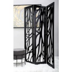 Traditional 72 X 48 Inch 3-Panel Branch Wooden Screen by Studio 350 (WOOD 3 PANEL SCREEN 72"H, 48"W), Black