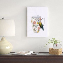 Winston Porter Floral Teacup w/ Bird - Wrapped Canvas Painting Canvas & Fabric, Size 18.0 H x 12.0 W x 1.25 D in | Wayfair found on Bargain Bro from Wayfair for USD $24.31