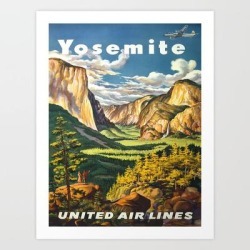 Art Print | Yosemite National Park Vintage Travel Poster Landscape Illustration by Enshape - X-Small - Society6