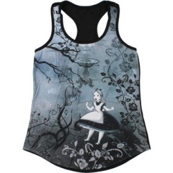 Disney Juniors' Alice In Wonderland Gothic Falling Racerback Muscle Tank Top (2X), Women's, Black