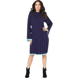 Plus Size Women's Swing Sweater Dress by Roaman's in Navy Soft Turquoise (Size 18/20) Mock Turtleneck Wide Sleeves found on Bargain Bro from fullbeauty for USD $75.99