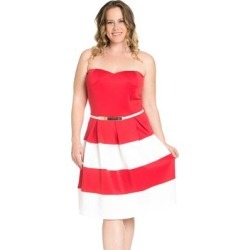 Sweetheart Color Block In Coral Tube Dress With Belt