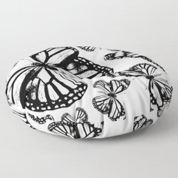 Floor Pillow | Monarch Butterflies | Monarch Butterfly | Vintage Butterflies | Butterfly Patterns | Black And White by Eclectic At Heart - ROUND - 30" x 30" - Society6
