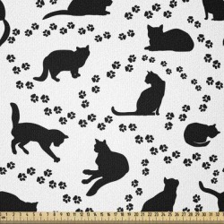 East Urban Home Ambesonne Cat Fabric By The Yard, Cat Silhouette & Animal Tracks Pattern Paws Footprints Kitties Different Poses in White | Wayfair found on Bargain Bro Philippines from Wayfair for $127.99
