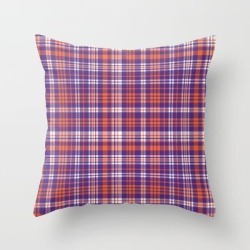 Varsity Plaid Purple Orange And White Clemson Sports College Football Universities Couch Throw Pillow by Varsity Print Co. - Cover (16" x 16") with pillow insert - Indoor Pillow