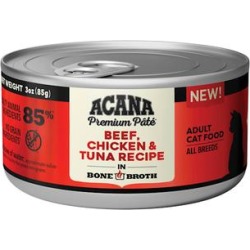 ACANA Beef, Chicken + Tuna Recipe in Bone Broth Wet Cat Food, 3 oz., Case of 24, 24 X 3 OZ