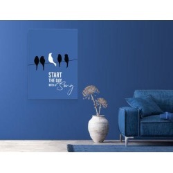 Trinx Start the Day w/ a Song - Wrapped Canvas Textual Art Print Canvas & Fabric in Blue/White, Size 20.0 H x 16.0 W x 3.0 D in | Wayfair