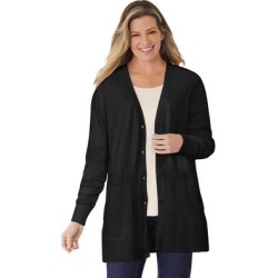 Plus Size Women's Longer-Length Cotton Cardigan by Woman Within in Black (Size 1X) Sweater found on Bargain Bro Philippines from fullbeauty for $48.99