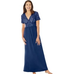 Plus Size Women's Long Lace Top Stretch Knit Gown by Amoureuse in Evening Blue (Size 1X) found on Bargain Bro from Roamans.com for USD $37.99