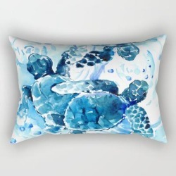 Three Sea Turtles, Blue Bathroom Turtle Artwork, Underwater Rectangular Pillow by Surenart - Small (17" x 12")