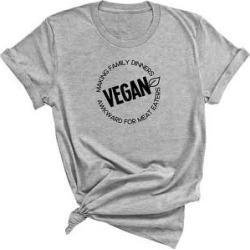 Vegan, Making Family Dinners Awkward for Meat Eaters - Funny T-Shirt (L - Grey), Adult Unisex, Gray