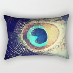 Peacock Feather Rectangular Pillow by Art By Jess - Small (17" x 12")