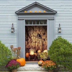 The Holiday Aisle® Web w/ Pumpkins Door Mural Polyester in White, Size 96.0 H x 36.0 W in | Wayfair 24028EE9C3C84BDFAA642C56CAE4D314