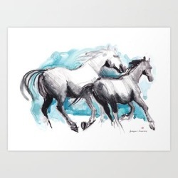 Horses (mom&kid) Art Print by Paper Horses - X-Small