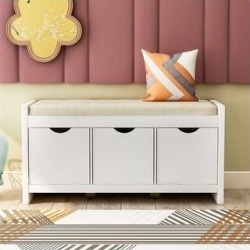Storage Bench with Removale Cushion for Living Room (White)