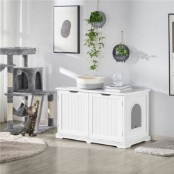 Tucker Murphy Pet™ Wooden Cat Washroom Bench Pet Litter Box Manufactured Wood in White, Size 23.0 H x 37.5 W x 21.0 D in | Wayfair found on Bargain Bro from Wayfair for USD $105.63