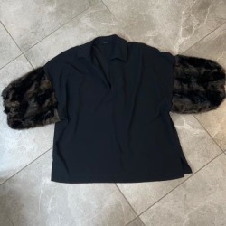 Zara Tops | Nwot Zara Blouse With Fur Sleeves Sz Xl | Color: Black/Brown | Size: Xl found on Bargain Bro from poshmark, inc. for USD $24.32