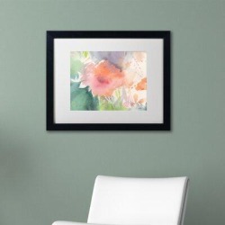 Trademark Fine Art 'Coral Blossom' Matted Framed Print on Canvas & Fabric in Green/Orange, Size 11.0 H x 14.0 W x 0.5 D in | Wayfair SG5741-B1114MF found on Bargain Bro from Wayfair for USD $52.43
