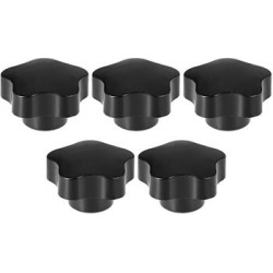 Star Knob M10 Diameter Grip Handle Insert Female Thread Set of 5 - Black