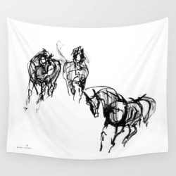 Horses (trio) Wall Hanging Tapestry by Paper Horses - 51" x 60"