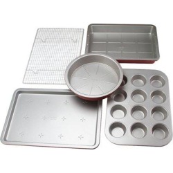 Delish Bake Yourself Crazy 5 Piece Non-Stick Steel Bakeware Set Steel in Gray/Red | Wayfair 16031