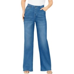 Plus Size Women's Wide-Leg Jean With Invisible Stretch By Denim 24/7 by Denim 24/7 in Medium Wash (Size 34 W) Soft Comfortable found on Bargain Bro from Roamans.com for USD $37.84