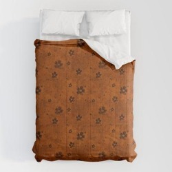 Comforters | Burnt Orange Grunge Flowers And Hearts Pattern Gift Ideas by Fabulously Festive - Queen: 88" x 88" - Microfiber Polyester - Society6