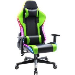 Inbox Zero RGB LED Lights Game Chair PC & Racing Faux Leather in Green/Black, Size 52.0 H x 27.0 W x 27.0 D in | Wayfair found on Bargain Bro from Wayfair for USD $174.79