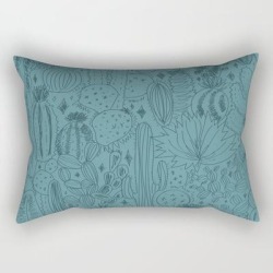 Cactus Scene In Blue Rectangular Pillow by Doodle By Meg - Small (17" x 12")