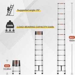 12.5 ft. Aluminum One-Button Telescoping Extension Ladder with 330 lbs....